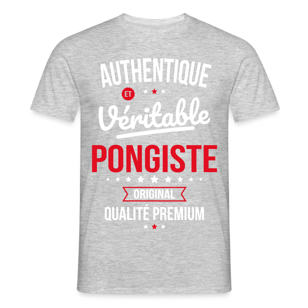 T-shirt Homme - Authentique et véritable Pongiste - gris chiné