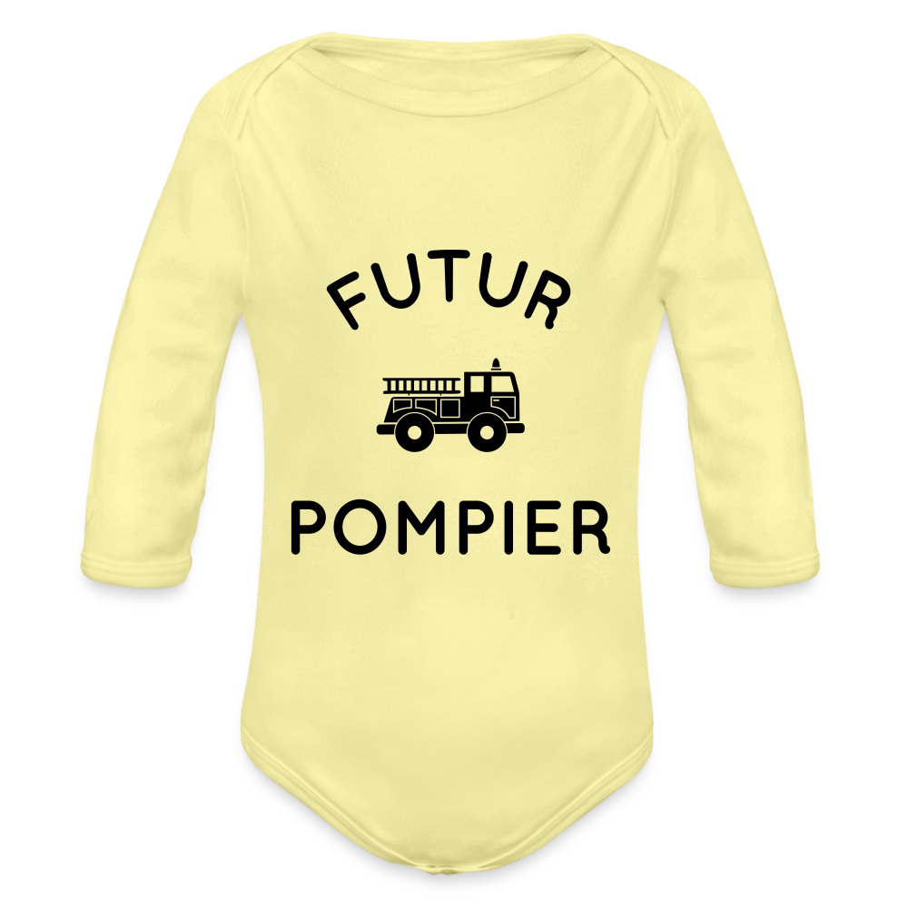 Body Bébé bio manches longues - Futur pompier - jaune délavé
