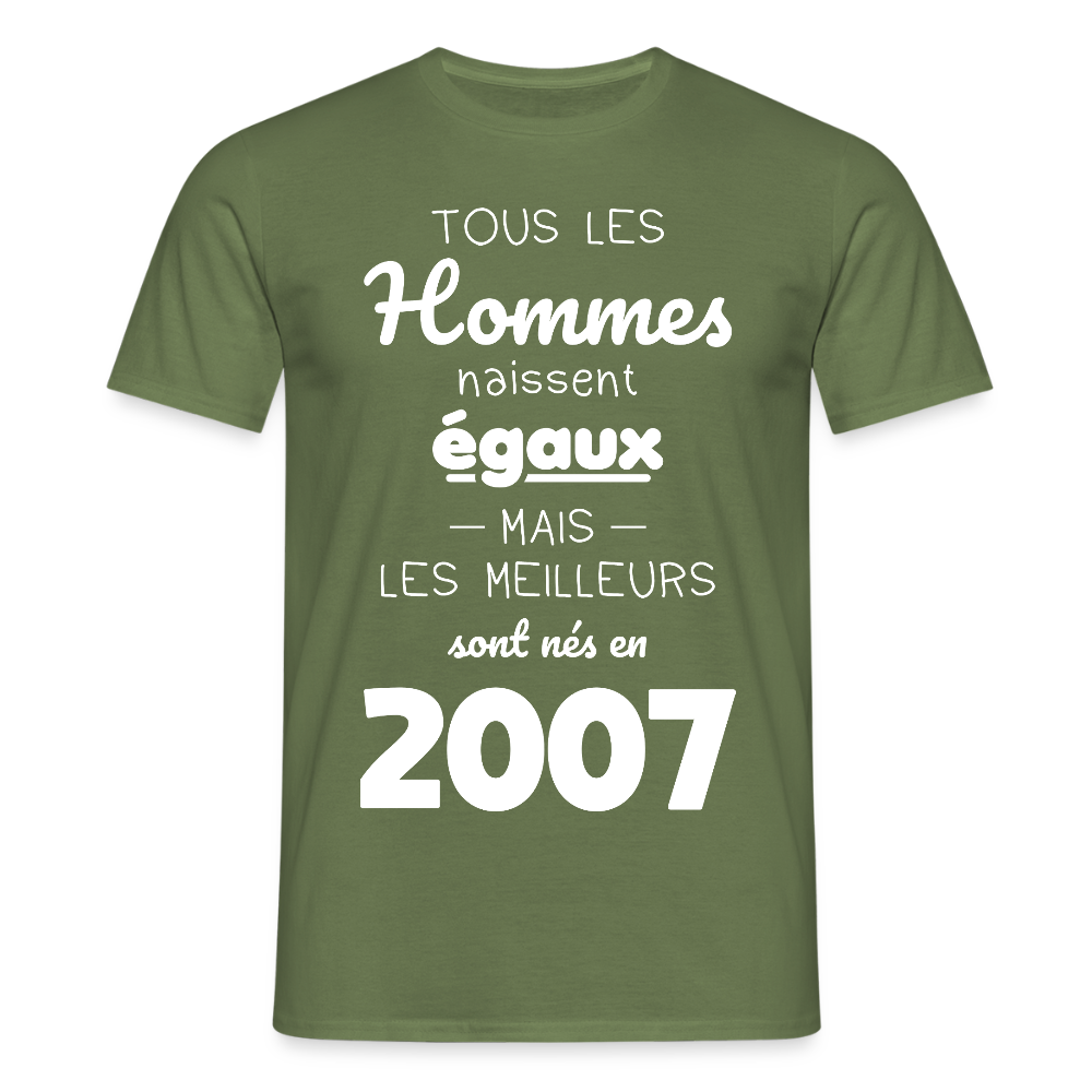 T-shirt Homme - Anniversaire 18 Ans - Les meilleurs sont nés en 2007 - vert militaire