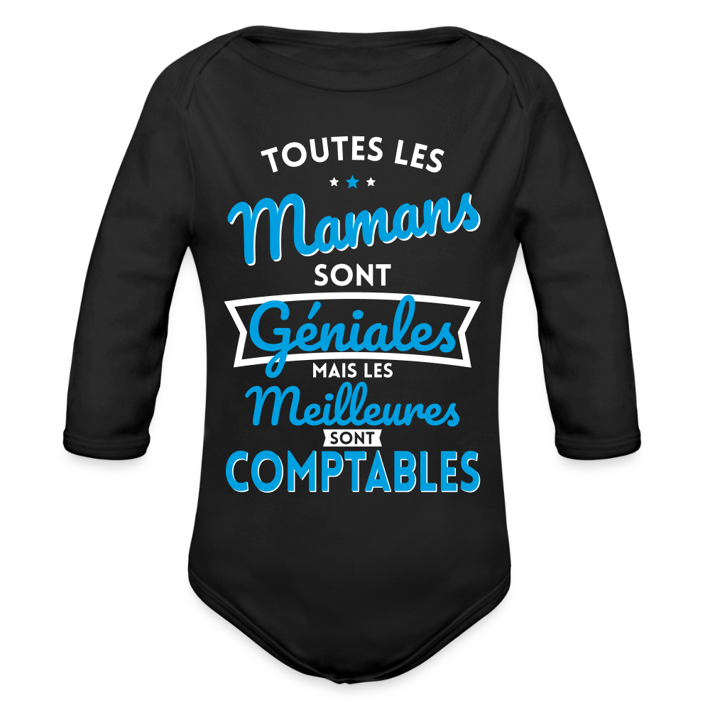 Body Bébé bio manches longues - Mamans géniales - Les meilleures sont comptables - noir