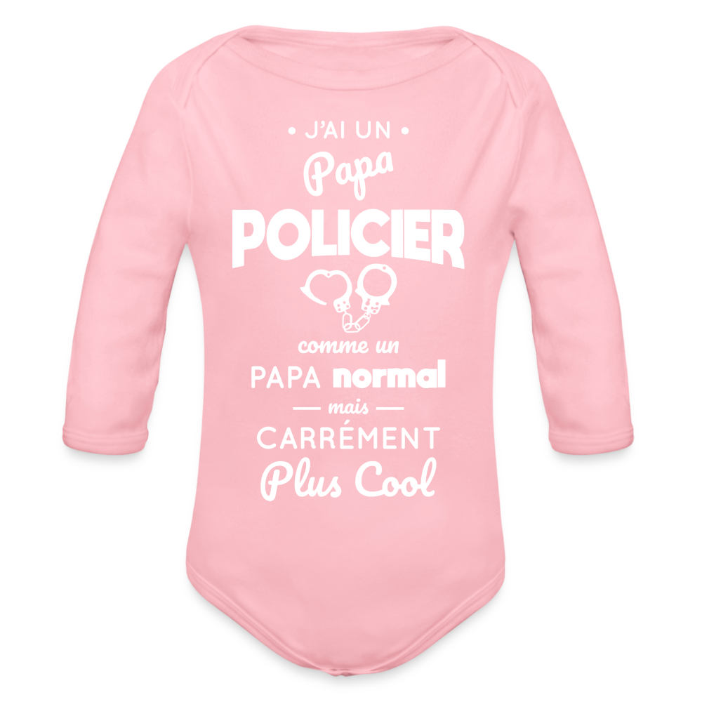 Body Bébé bio manches longues - J'ai un papa policier - rose clair