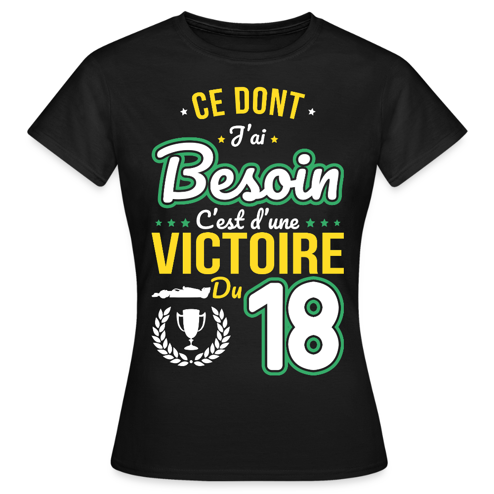 T-shirt Femme - Ce dont j'ai besoin c'est d'une victoire du 18 - noir