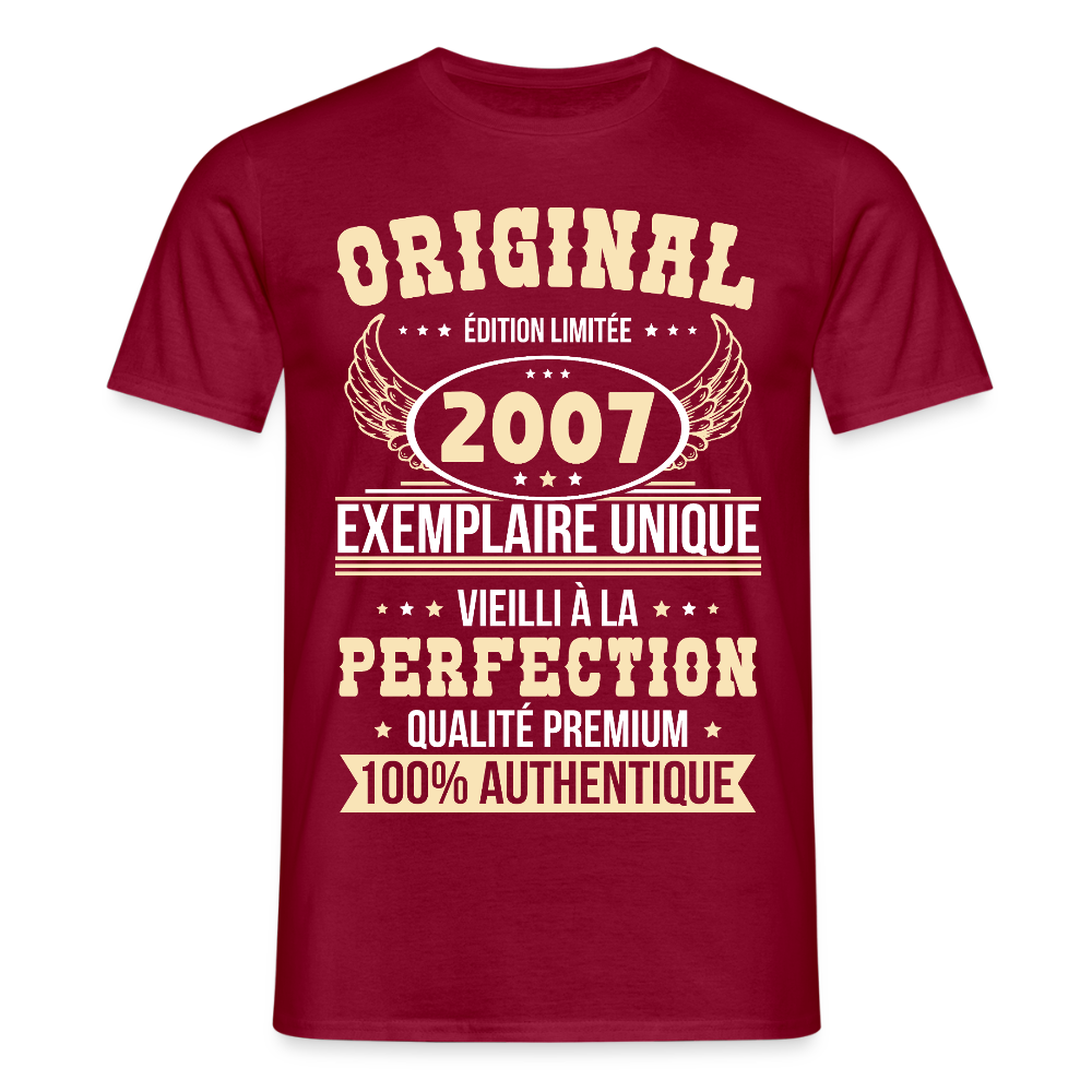 T-shirt Homme - Anniversaire 18 Ans - Original 2007 - rouge brique