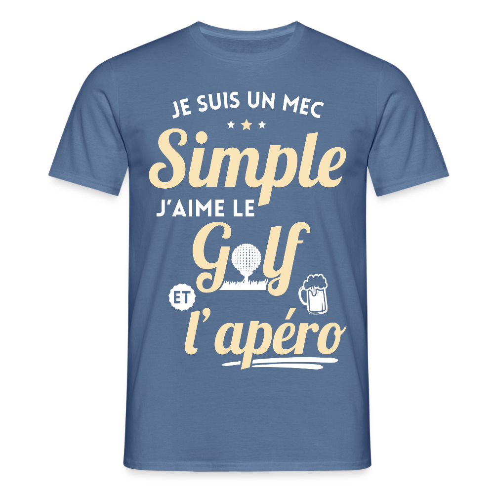 T-shirt Homme - J'aime le golf et l'apéro - bleu pigeon