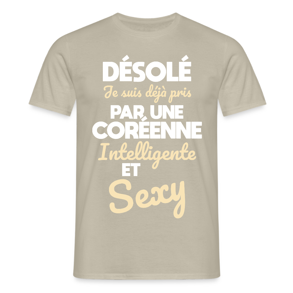 T-shirt Homme - Je suis déjà pris par une Coréenne intelligente et sexy - beige sable