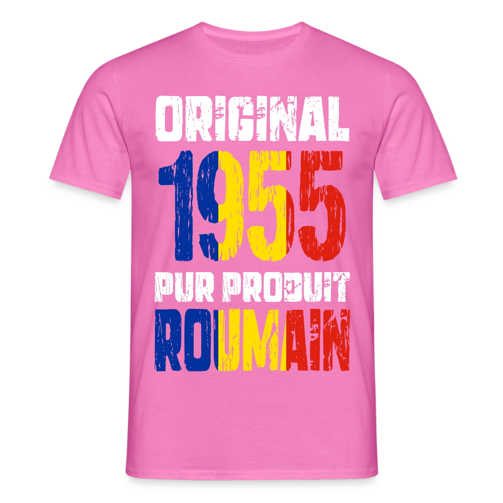 T-shirt Homme - Anniversaire 70 Ans - Original 1955 - Pur produit Roumain - rose