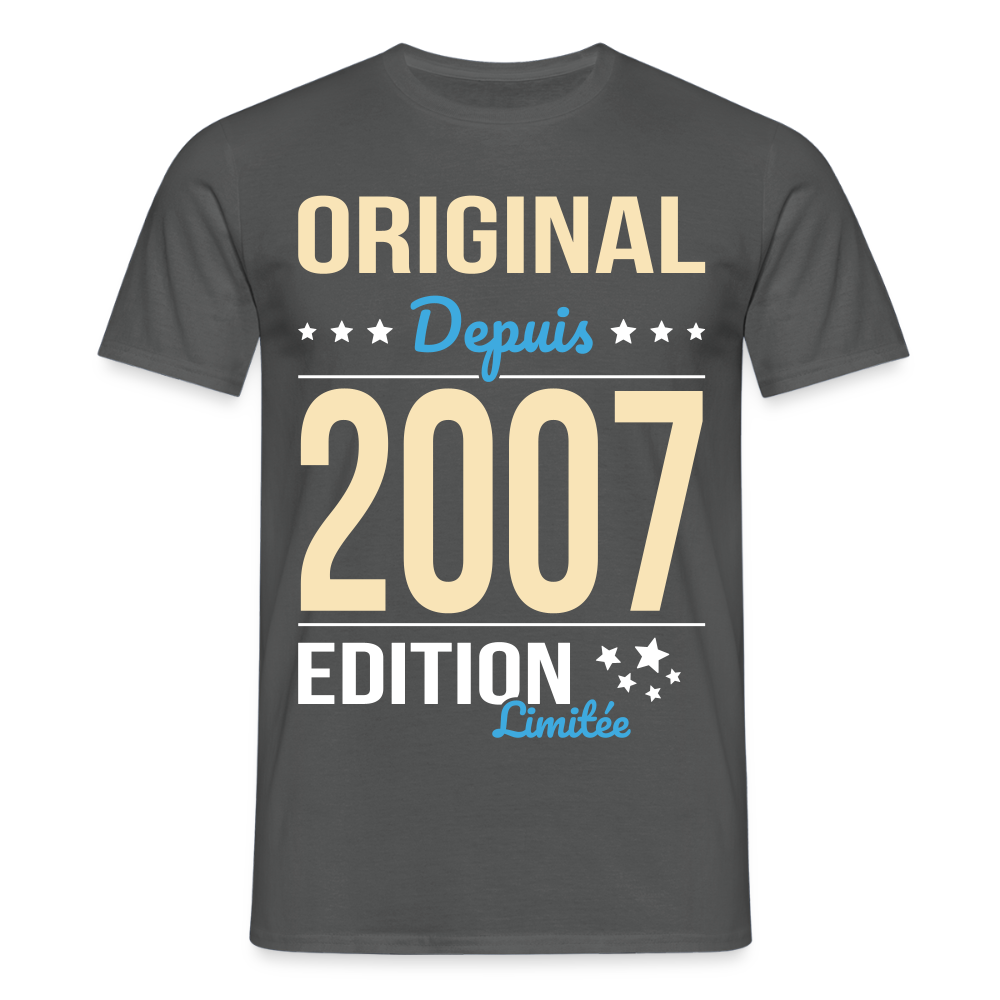 T-shirt Homme - Anniversaire 18 Ans - Original depuis 2007 - charbon