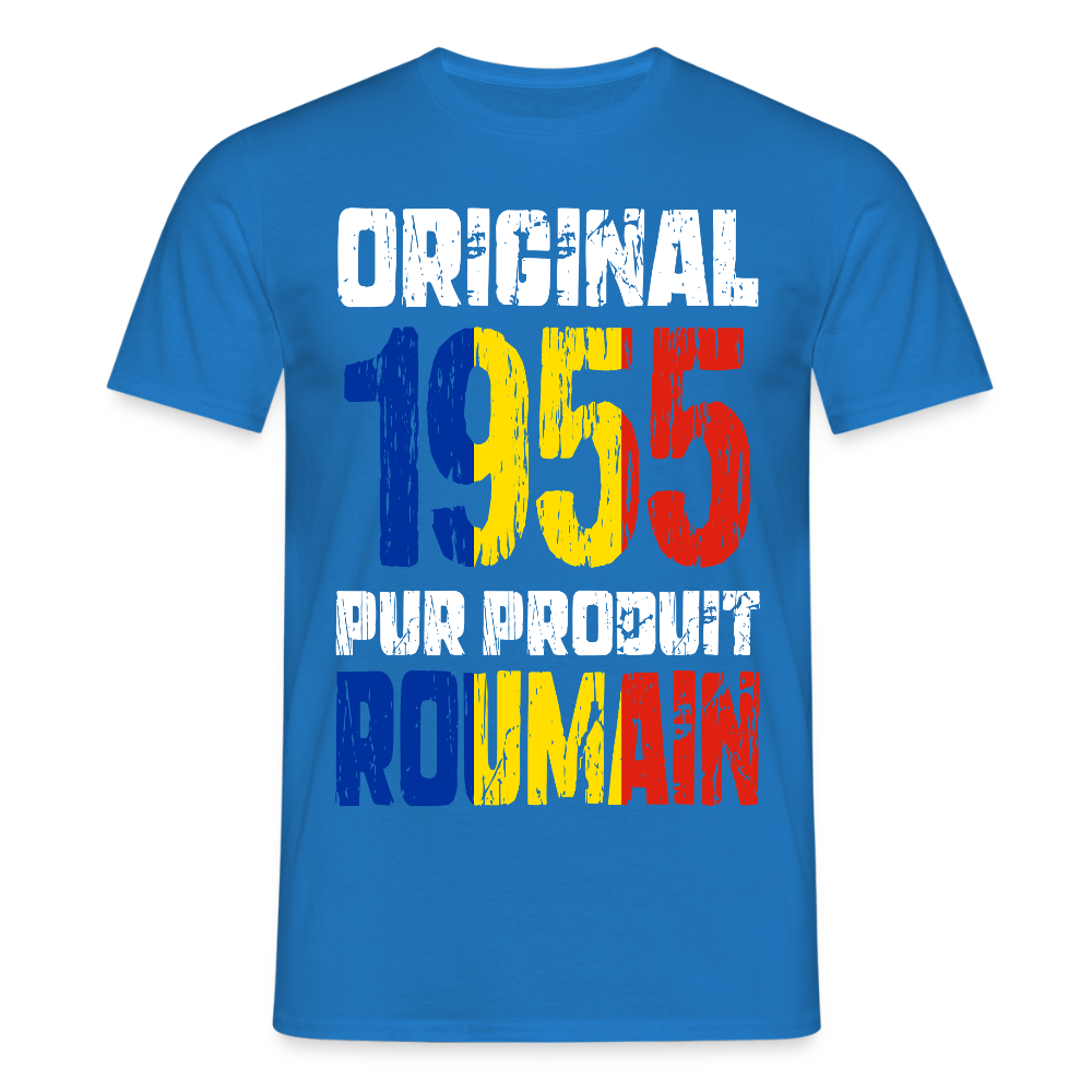 T-shirt Homme - Anniversaire 70 Ans - Original 1955 - Pur produit Roumain - bleu royal