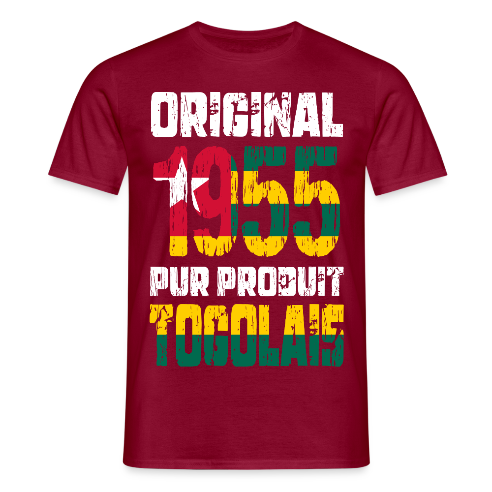 T-shirt Homme - Anniversaire 70 Ans - Original 1955 - Pur produit Togolais - rouge brique
