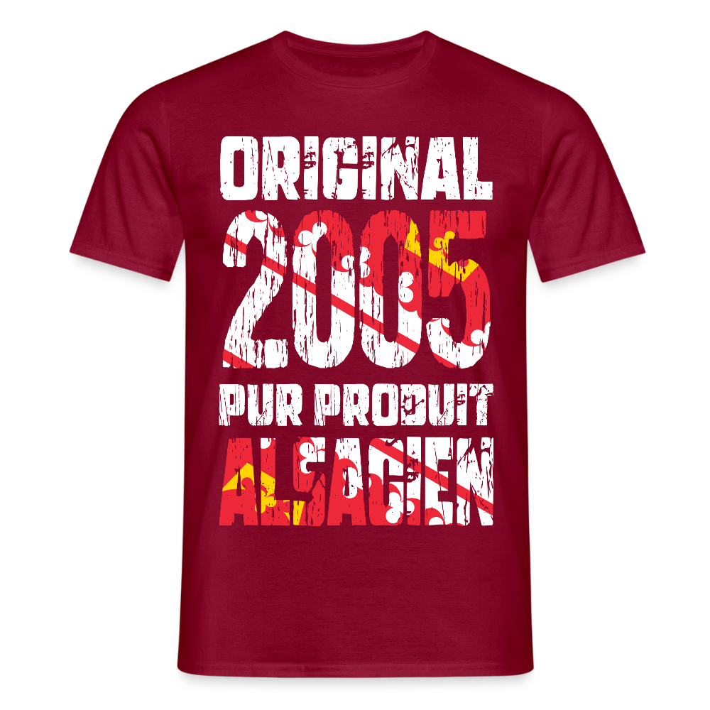 T-shirt Homme - Anniversaire 20 Ans - Original 2005 - Pur produit Alsacien - rouge brique
