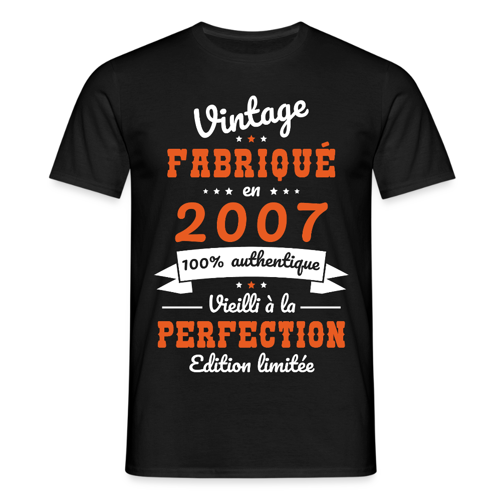 T-shirt Homme - Anniversaire 18 Ans - Vintage fabriqué en 2007 - noir