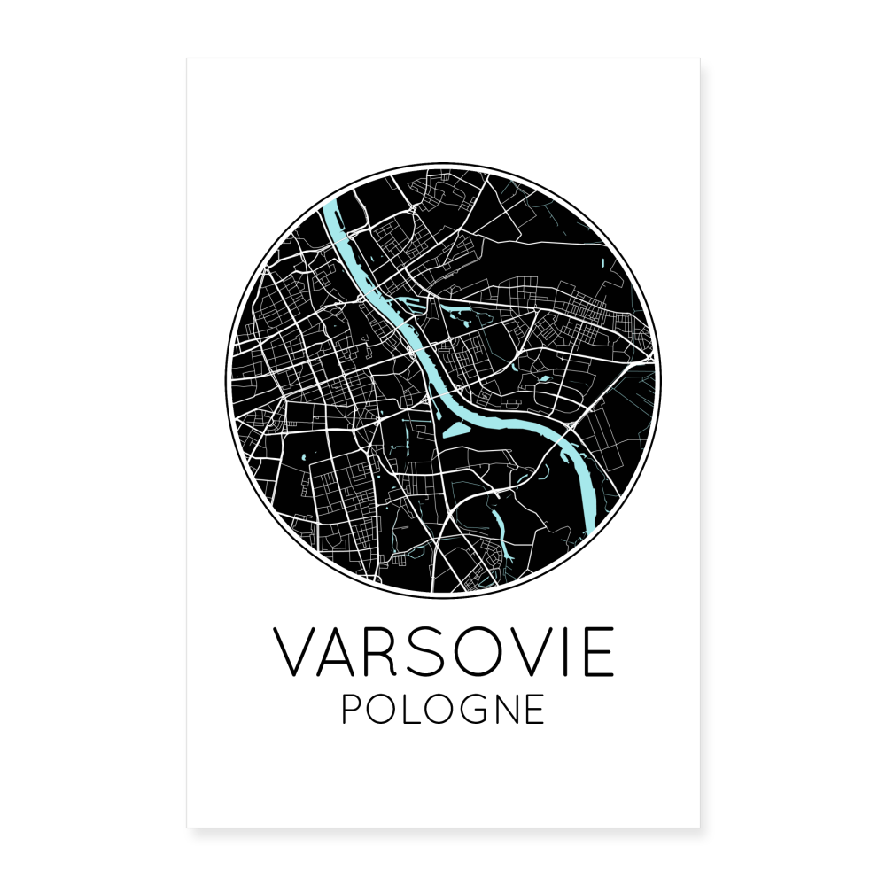 Poster Varsovie - Plan Varsovie - 60 x 90 cm - blanc