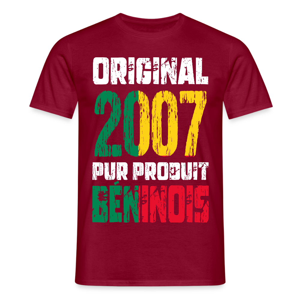 T-shirt Homme - Anniversaire 18 Ans - Original 2007 - Pur produit Béninois - rouge brique