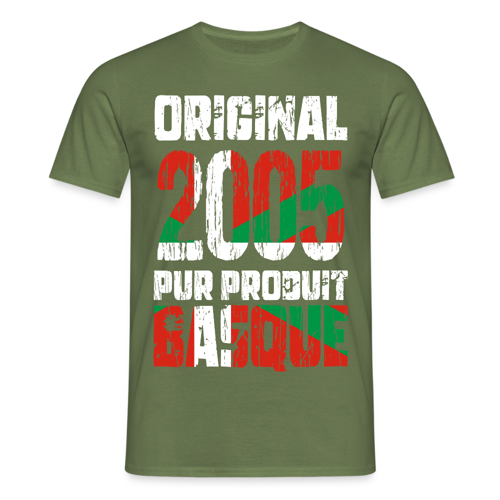 T-shirt Homme - Anniversaire 20 Ans - Original 2005 - Pur produit Basque - vert militaire