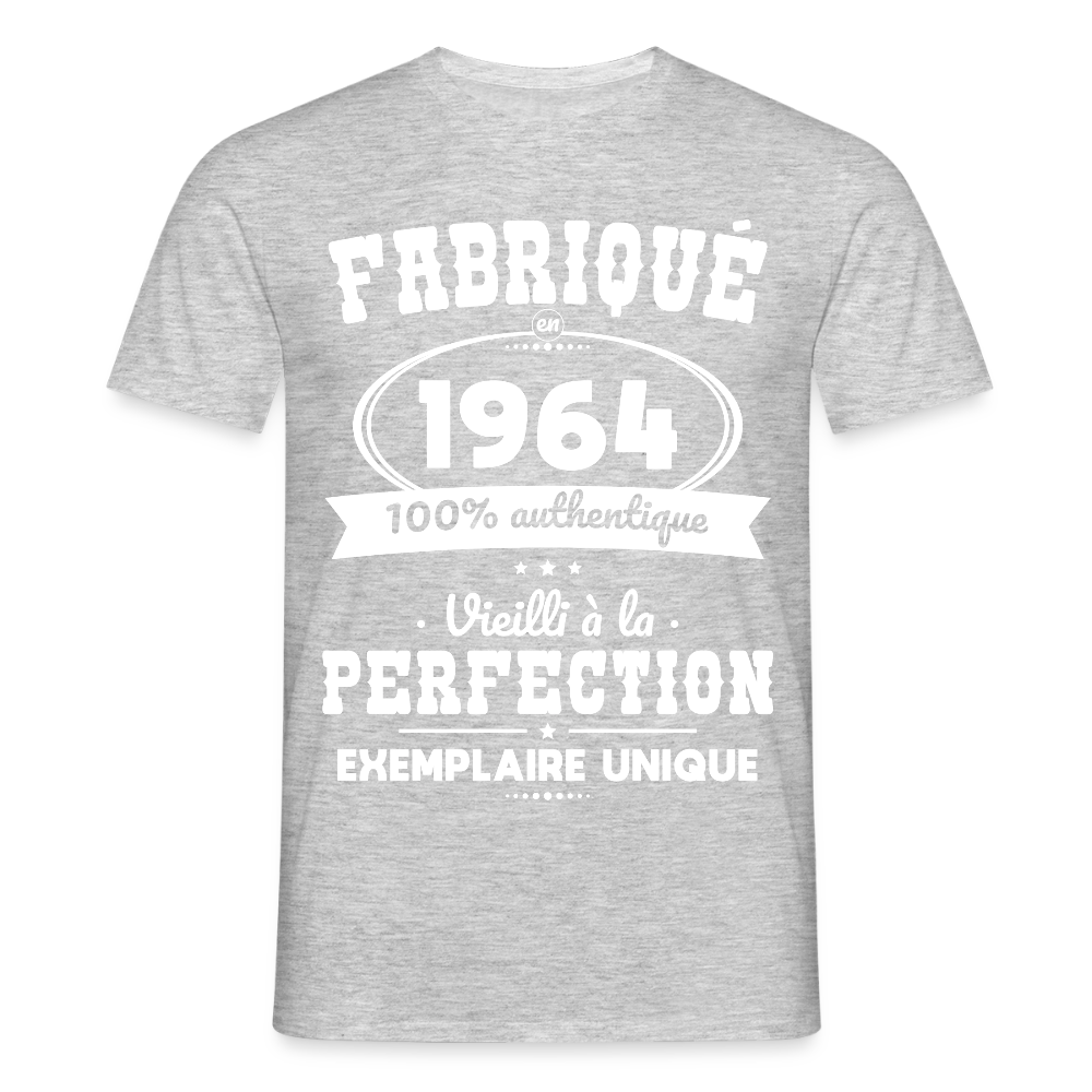 T-shirt Homme - Anniversaire 61 Ans - Fabriqué en 1964 - gris chiné