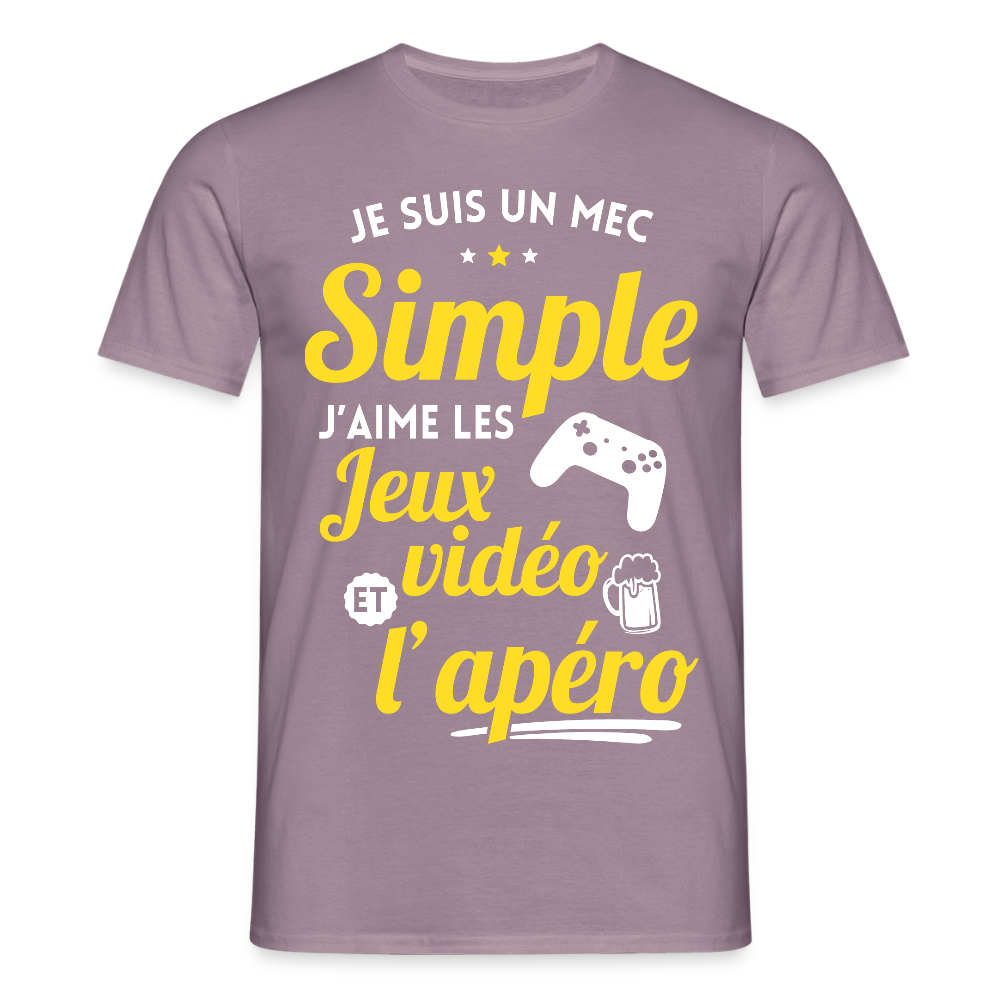 T-shirt Homme - J'aime les jeux vidéo et l'apéro - mauve gris