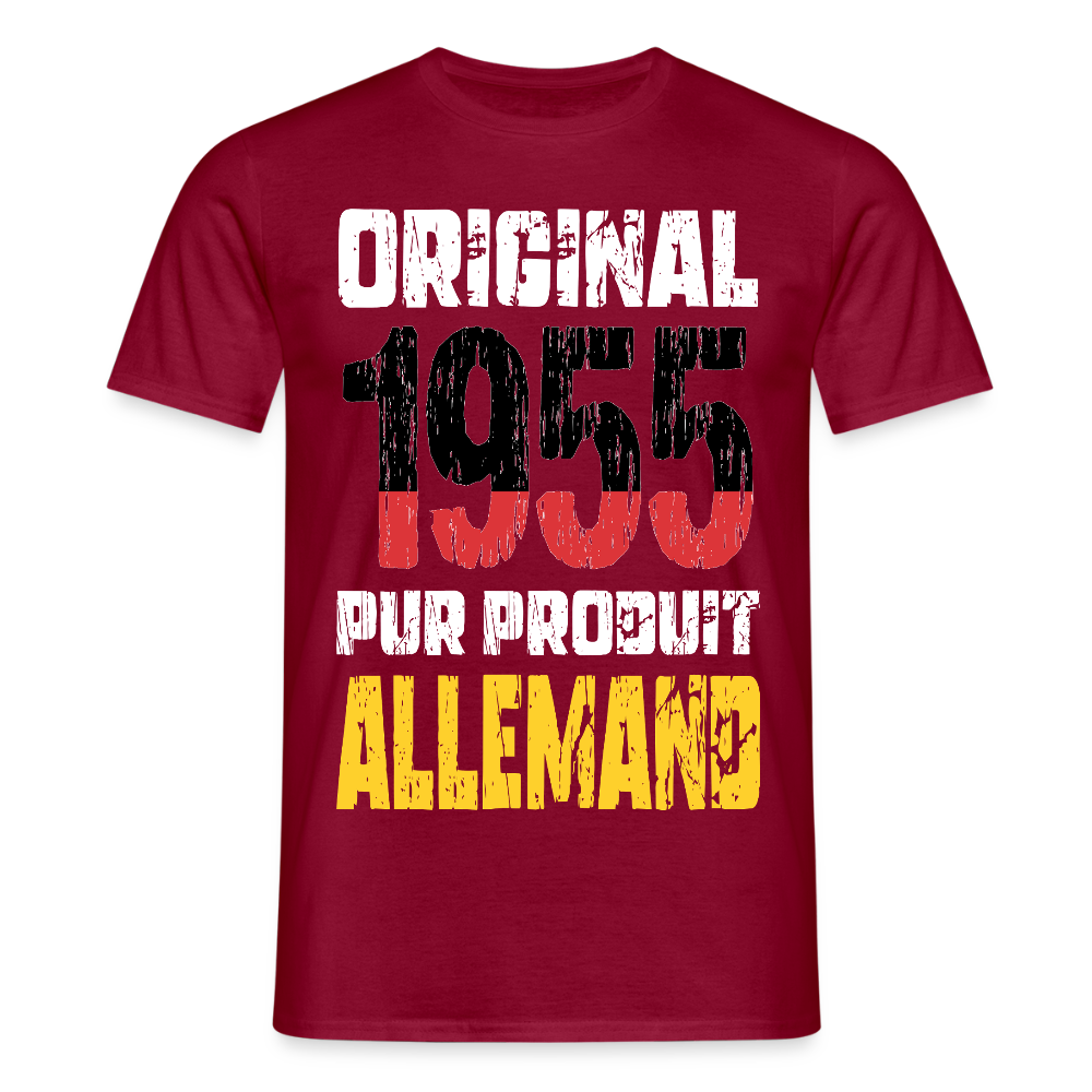 T-shirt Homme - Anniversaire 70 Ans - Original 1955 - Pur produit Allemand - rouge brique