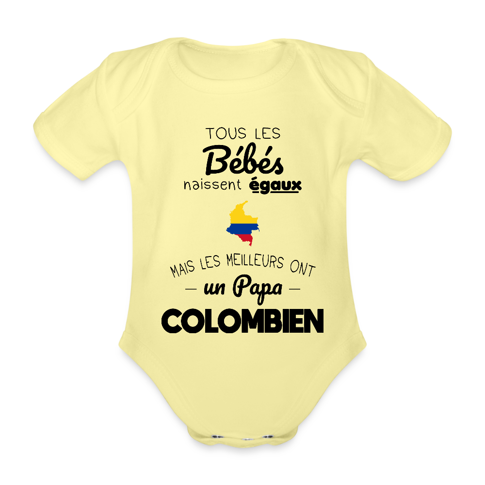 Body Bébé bio manches courtes - Les Meilleurs Ont Un Papa Colombien - jaune délavé