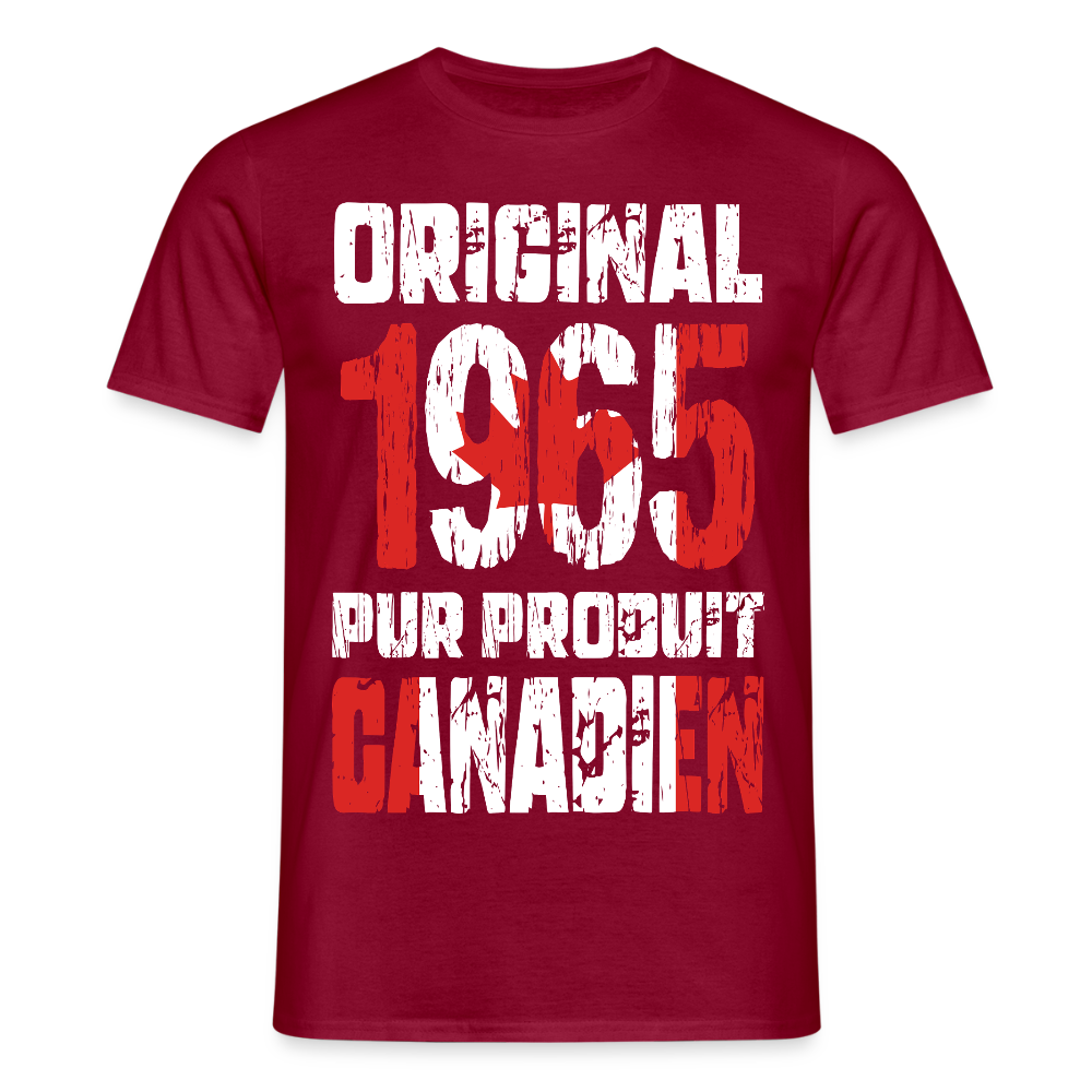 T-shirt Homme - Anniversaire 60 Ans - Original 1965 - Pur produit Canadien - rouge brique