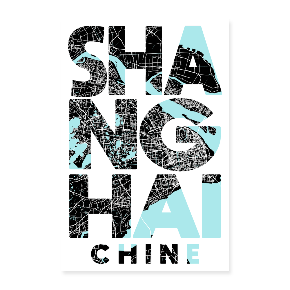 Poster Shanghai - Plan Shanghai - 60 x 90 cm - blanc