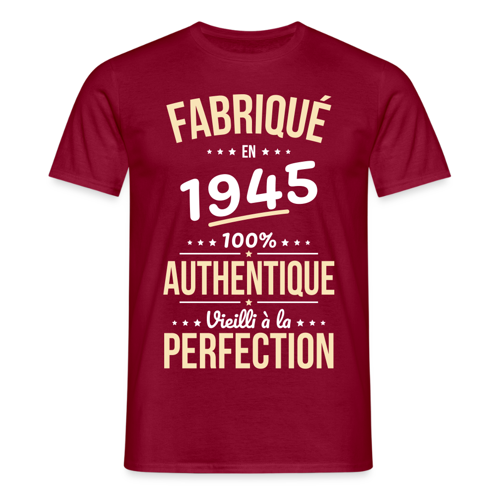 T-shirt Homme - Anniversaire 80 Ans - Fabriqué en 1945 - rouge brique