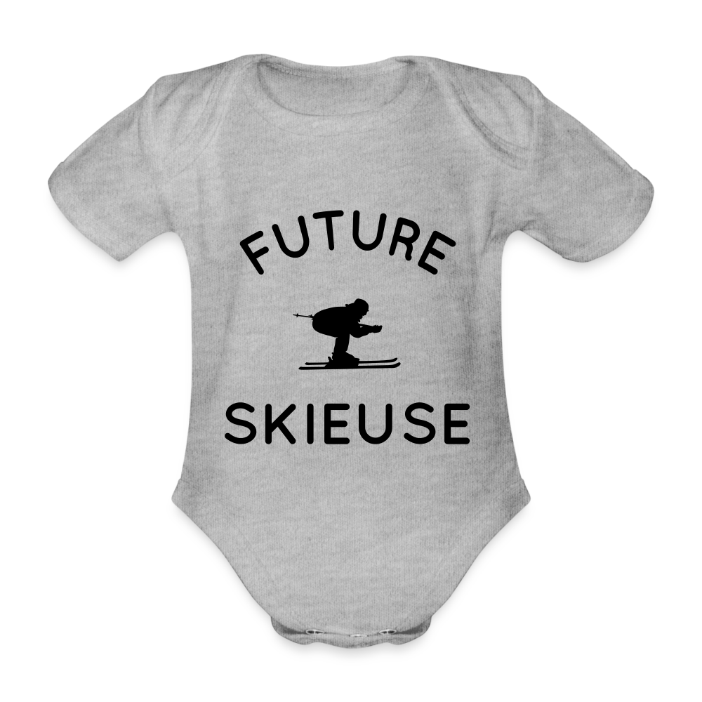 Body Bébé bio manches courtes - Future skieuse - gris chiné