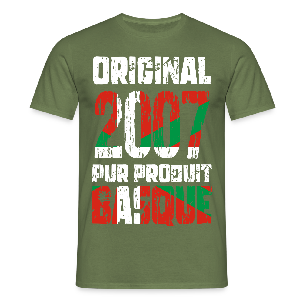 T-shirt Homme - Anniversaire 18 Ans - Original 2007 - Pur produit Basque - vert militaire