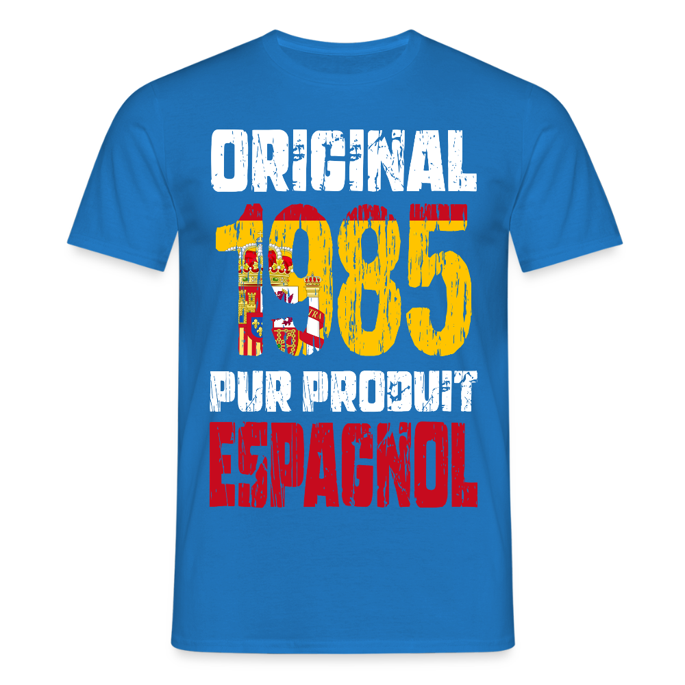T-shirt Homme - Anniversaire 40 Ans - Original 1985 - Pur produit Espagnol - bleu royal