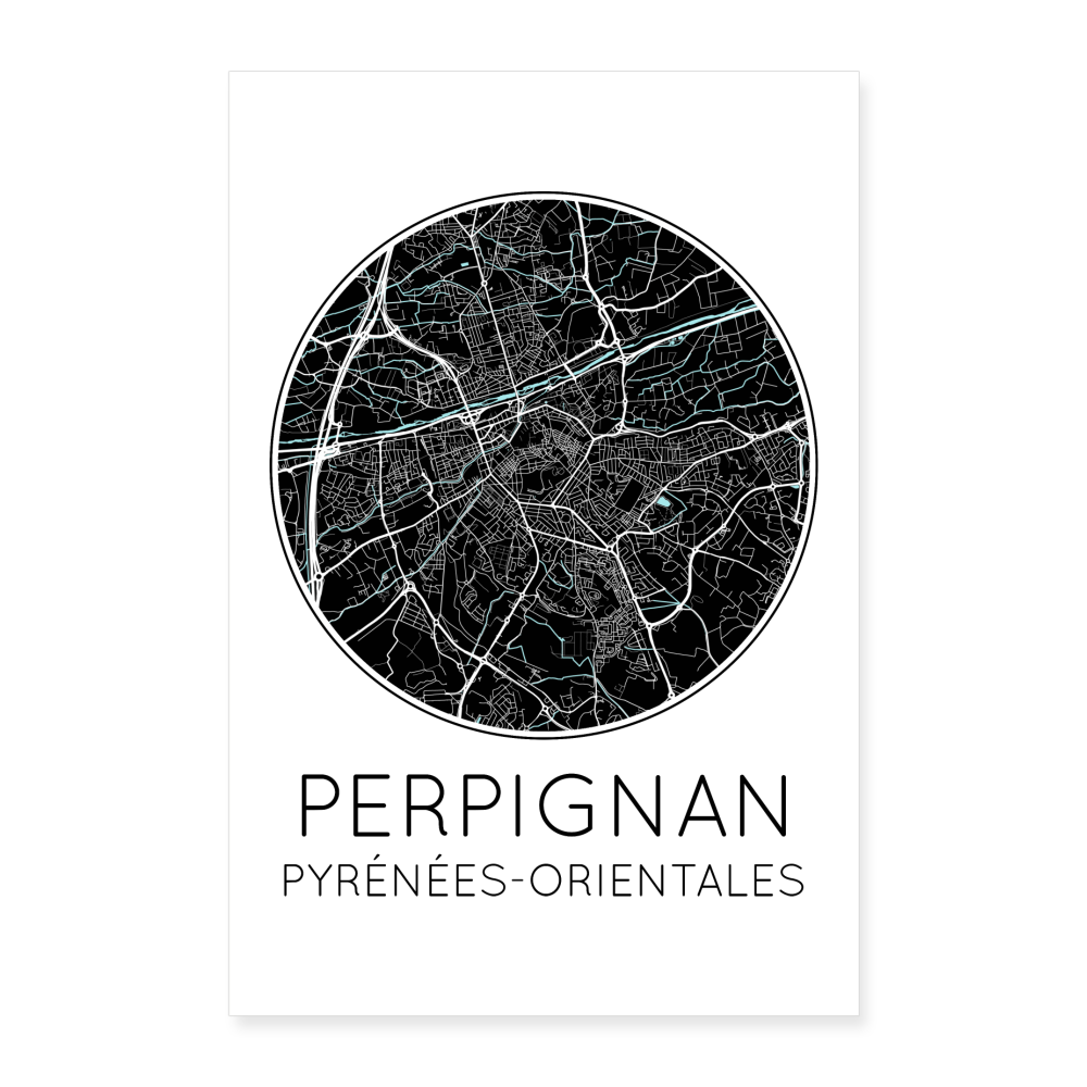Poster Perpignan - Plan Perpignan - 60 x 90 cm - blanc
