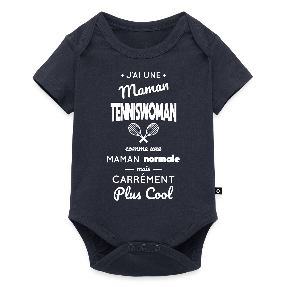 Body Bébé bio manches courtes - J'ai une maman tenniswoman - bleu marine