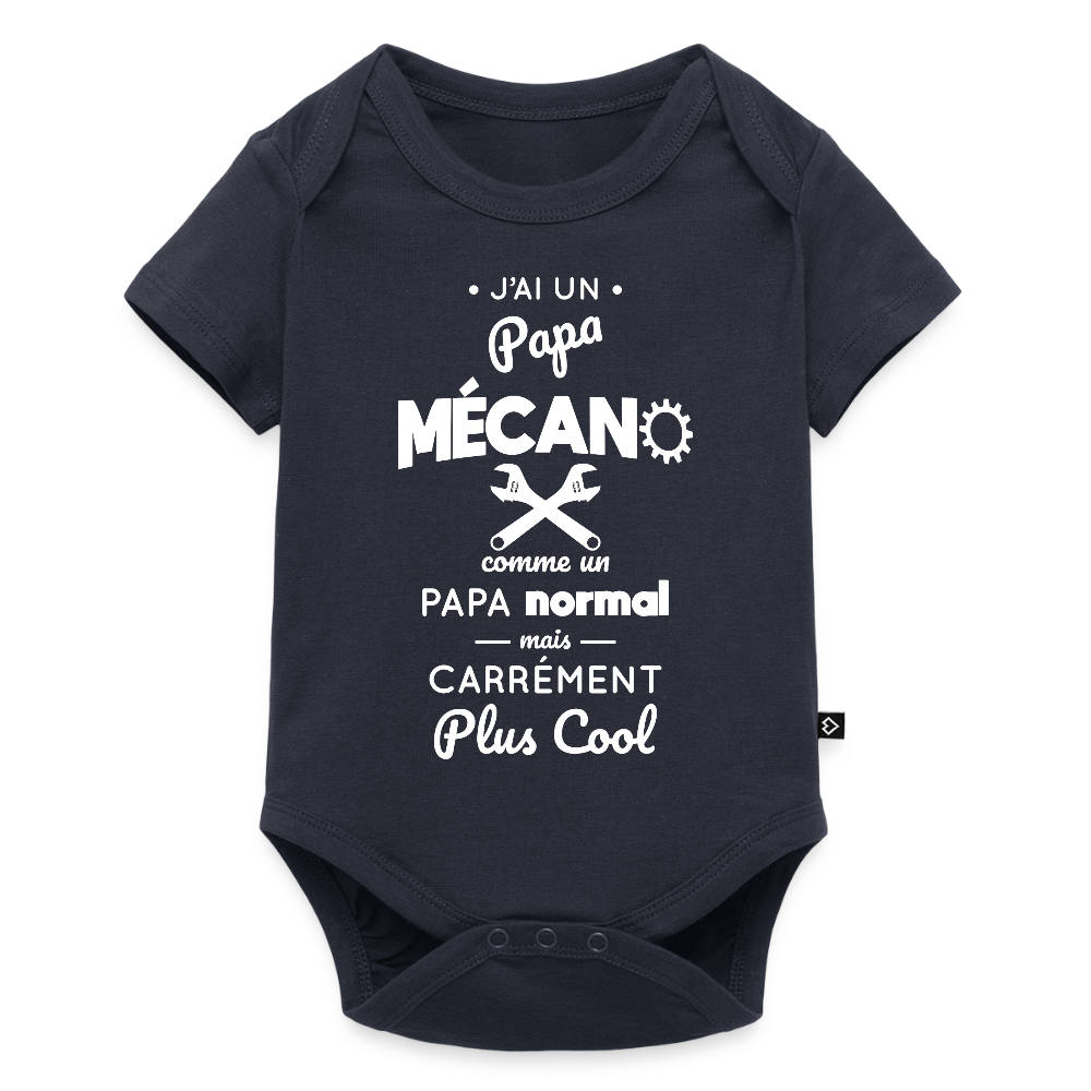 Body Bébé bio manches courtes - J'ai un papa mécano - bleu marine