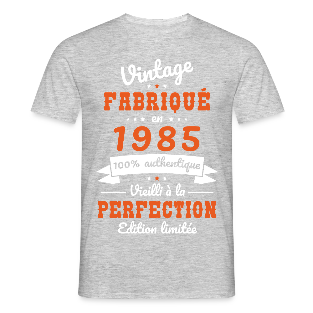 T-shirt Homme - Anniversaire 40 Ans - Vintage fabriqué en 1985 - gris chiné