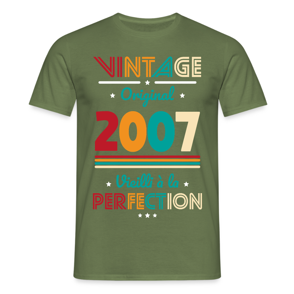 T-shirt Homme - Anniversaire 18 Ans - Vintage Original 2007 - vert militaire