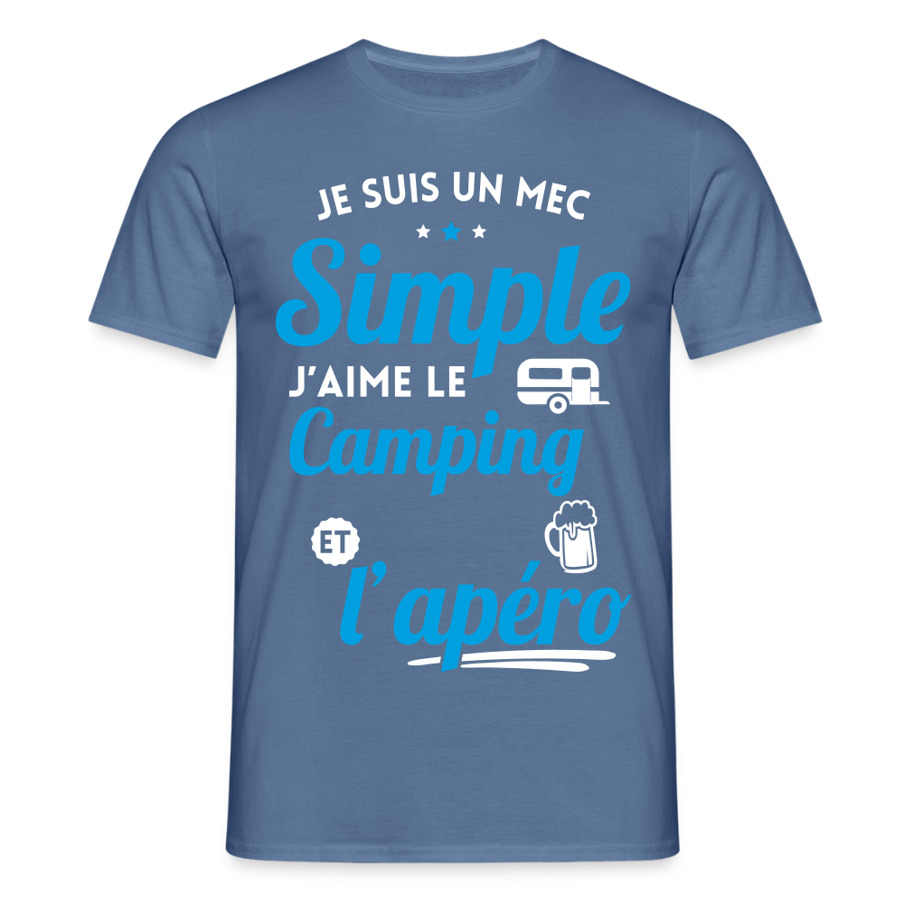 T-shirt Homme - J'aime le camping et l'apéro - bleu pigeon