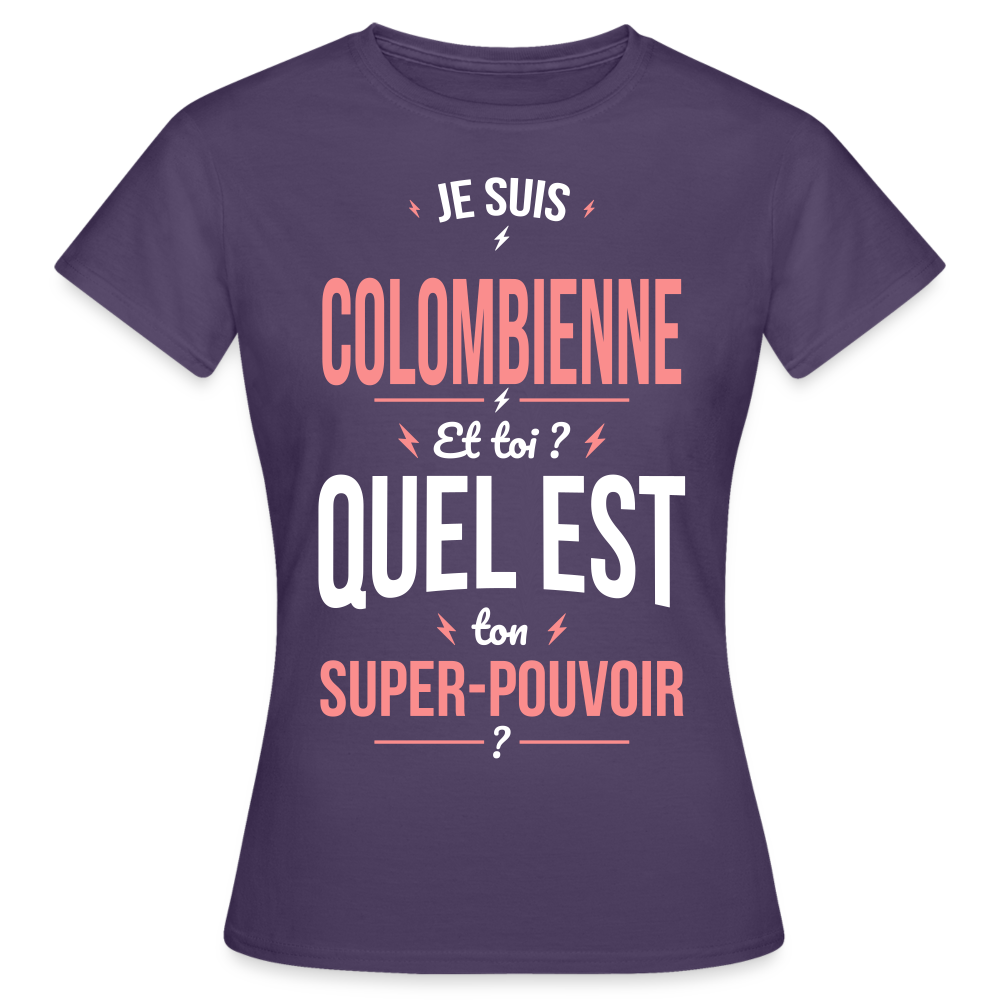 T-shirt Femme - Je suis Colombienne - Super-pouvoir - violet foncé