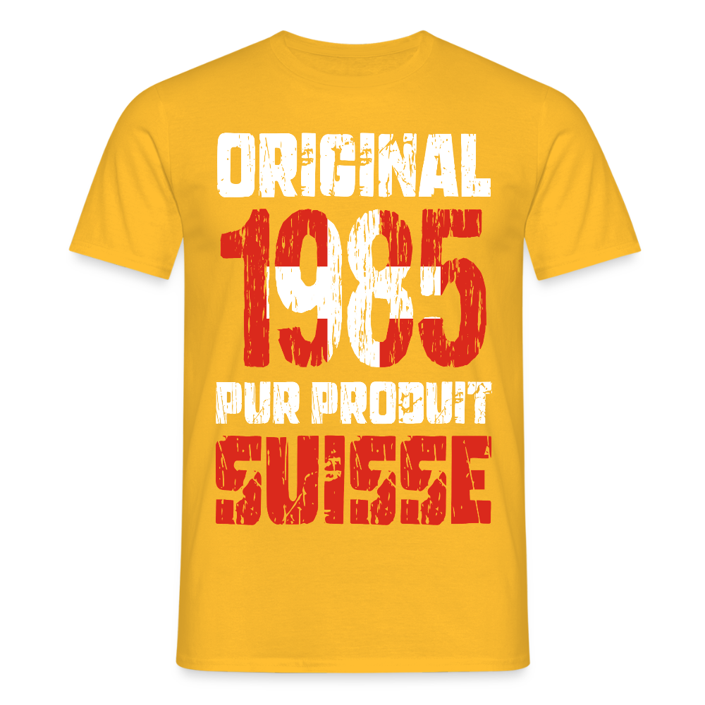 T-shirt Homme - Anniversaire 40 Ans - Original 1985 - Pur produit Suisse - jaune