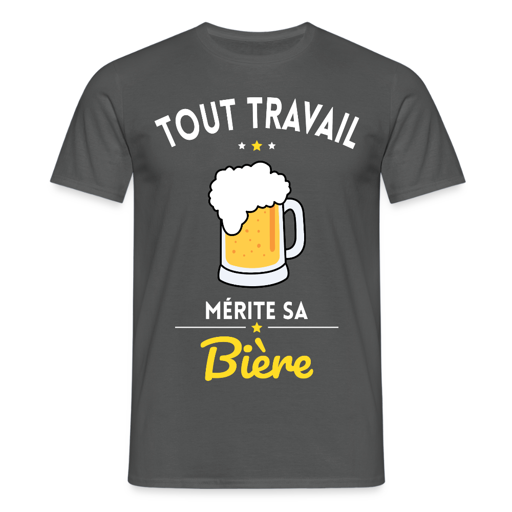 T-shirt Homme - Tout travail mérite sa bière - charbon