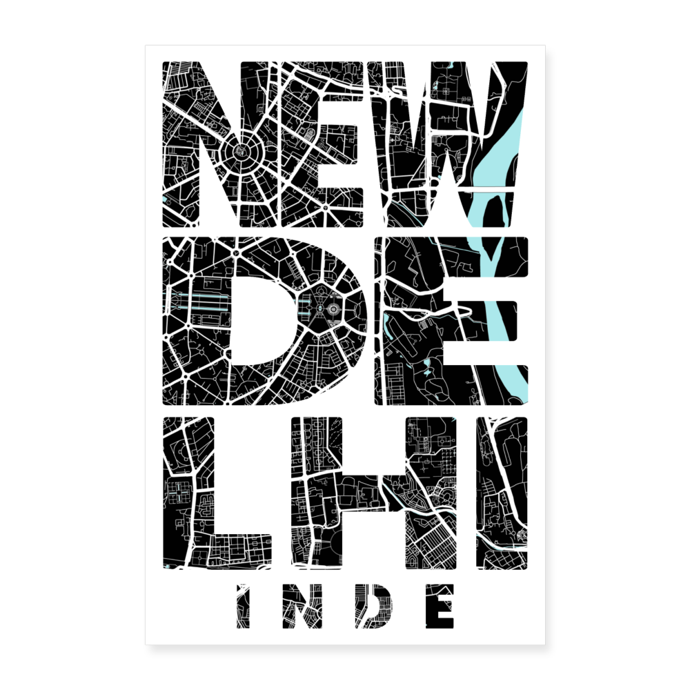 Poster New Delhi - Plan New Delhi - 40 x 60 cm - blanc