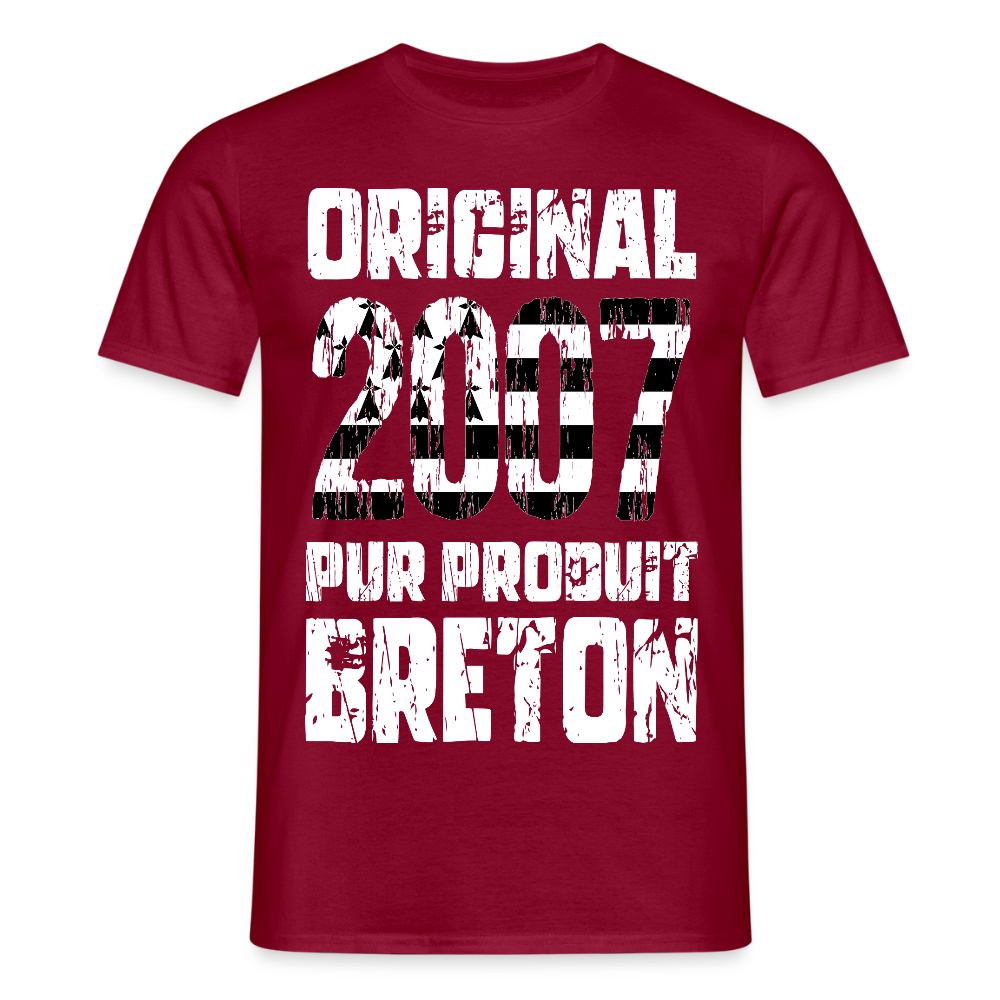 T-shirt Homme - Anniversaire 18 Ans - Original 2007 - Pur produit Breton - rouge brique