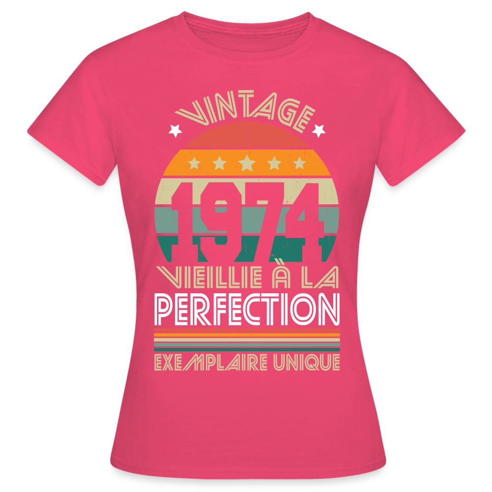 T-shirt Femme - Anniversaire 51 Ans - Vintage 1974 - rose azalée