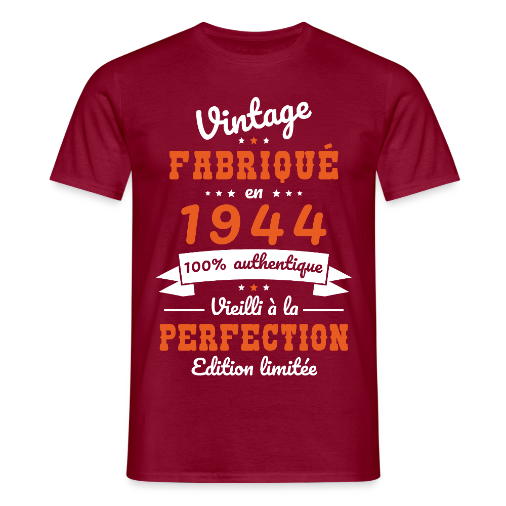 T-shirt Homme - Anniversaire 81 Ans - Vintage Fabriqué en 1944 - rouge brique