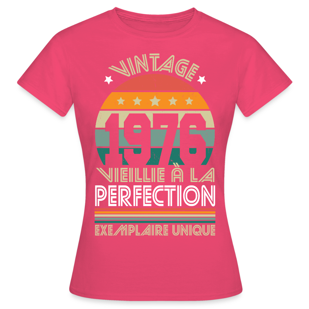 T-shirt anniversaire femme 50 ans – Vintage 1976 - Exemplaire unique - rose azalée