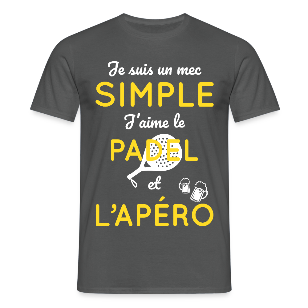T-shirt Homme - Mec simple J'aime le Padel et L'apéro - charbon