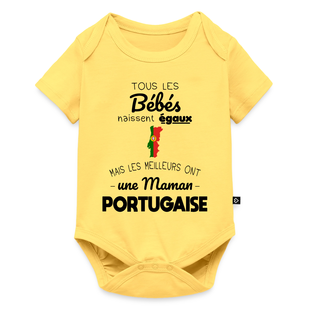 Body Bébé bio manches courtes - Les Meilleurs Ont Une Maman Portugaise - jaune pastel