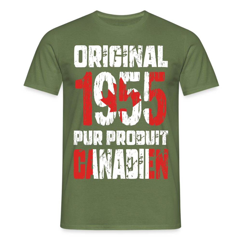 T-shirt Homme - Anniversaire 70 Ans - Original 1955 - Pur produit Canadien - vert militaire