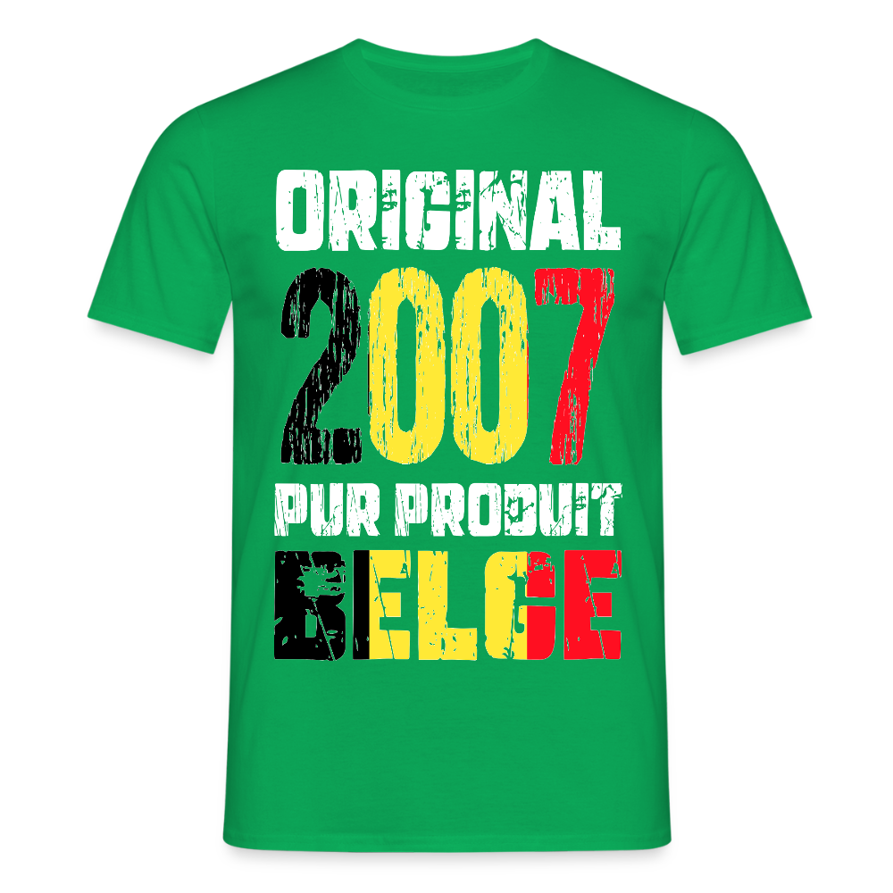 T-shirt Homme - Anniversaire 18 Ans - Original 2007 - Pur produit Belge - vert