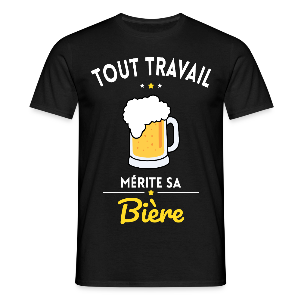 T-shirt Homme - Tout travail mérite sa bière - noir