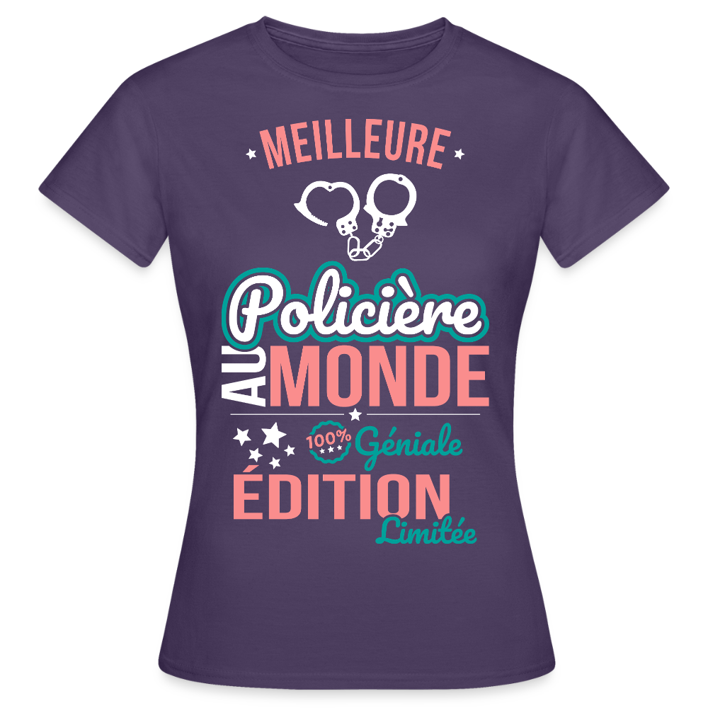 T-shirt Femme - Meilleure Policière au monde - 100% géniale - violet foncé