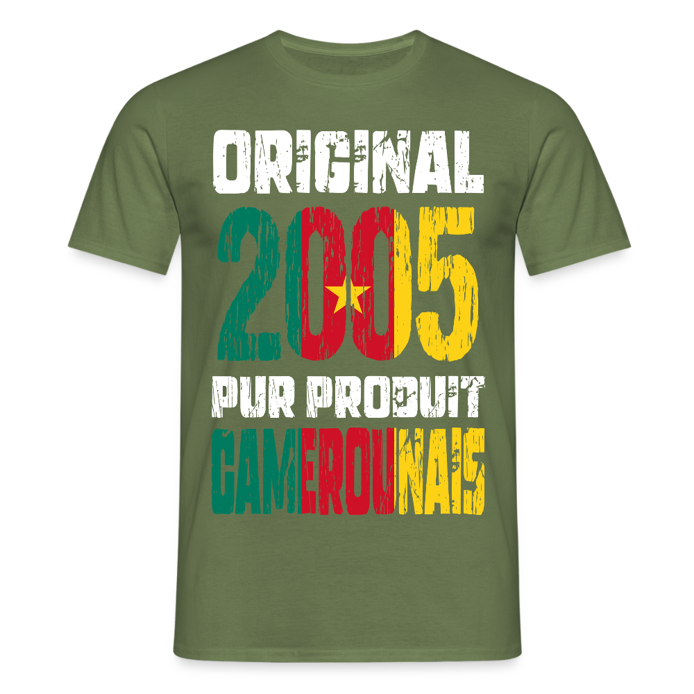 T-shirt Homme - Anniversaire 20 Ans - Original 2005 - Pur produit Camerounais - vert militaire