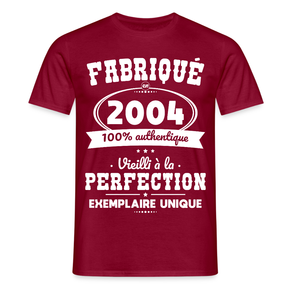 T-shirt Homme - Anniversaire 21 Ans - Fabriqué en 2004 - rouge brique